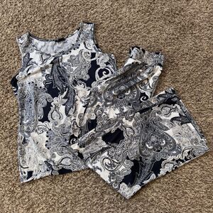 IMAN Global Chic 2-piece Tank & Pant Set High Waist Navy White Metallic Medium